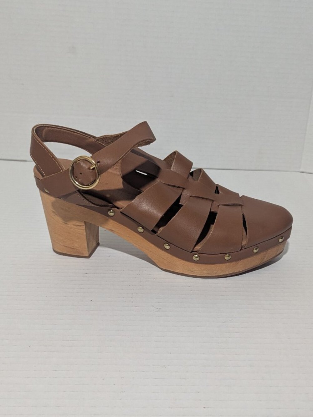Anthropologie Pilcro Fisherman Clog Heels 8.5 Leather Retro Boho Shoes - Picture 5 of 11